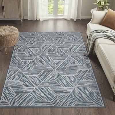 Show full view: JONATHAN Y Vector Modern Coastal Geometric Machine-Washable Area Rug, Blue/Cream, 4' x 6' slide 4 of 9