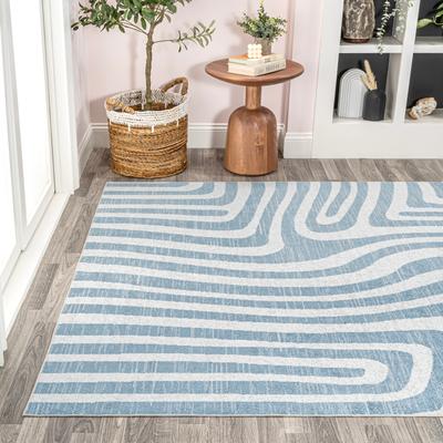 Show full view: JONATHAN Y Maze Abstract Two-Tone Low-Pile Machine-Washable Area Rug, Blue/Cream, 4' x 6' slide 8 of 9