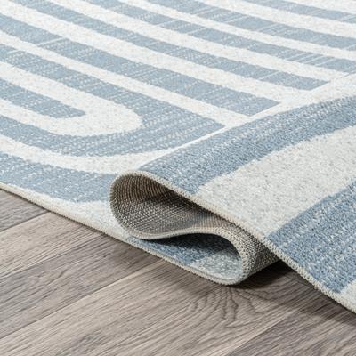 Show full view: JONATHAN Y Maze Abstract Two-Tone Low-Pile Machine-Washable Area Rug, Blue/Cream, 4' x 6' slide 5 of 9