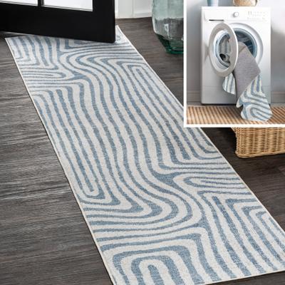 Show full view: JONATHAN Y Maze Abstract Two-Tone Low-Pile Machine-Washable Area Rug, Blue/Cream, 2' x 8' Runner slide 4 of 9