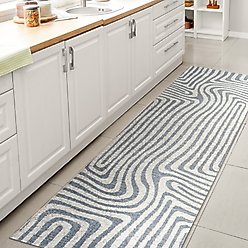 JONATHAN Y Maze Abstract Two-Tone Low-Pile Machine-Washable Area Rug, Blue/Cream, 2' x 8' Runner