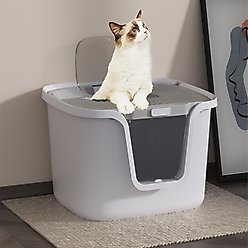 HANAMYA Seamless Molded Top & Front Entry Cat Litter Box with Scoop, White/Gray, 21.9 x 17.6 x 15.1-in slide 2 of 6