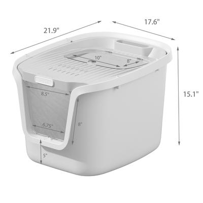Show full view: HANAMYA Seamless Molded Top & Front Entry Cat Litter Box with Scoop, White/Gray slide 6 of 8
