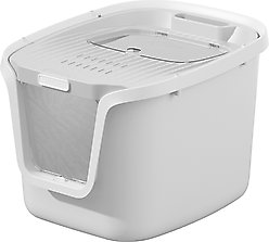 HANAMYA Seamless Molded Top & Front Entry Cat Litter Box with Scoop, White/Gray