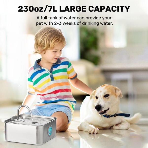 Show full view: FUKUMARU Stainless Steel Dog & Cat Water Fountain, 1.8-gal slide 2 of 7