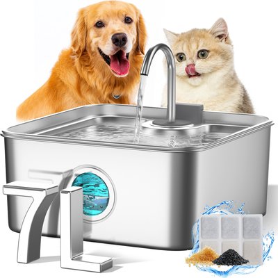 FUKUMARU FUKUMARU Stainless Steel Dog & Cat Water Fountain, 1.8-gal
