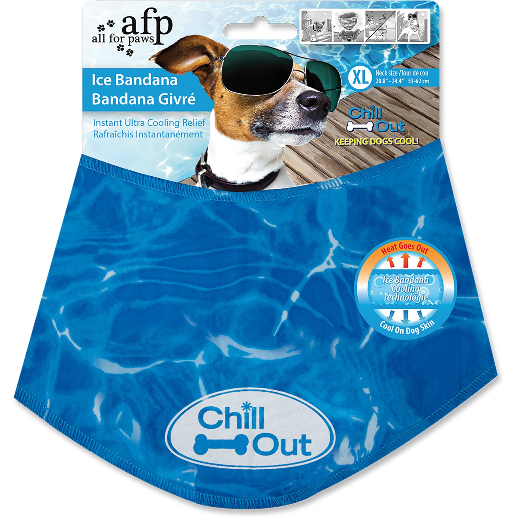 allforpaws Chill Out Instant Cooling Dog Bandana Ice Collar, X-Large, Blue