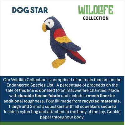 Show full view: DogStar Wildlife Mickie the Macaw Squeaky Dog Plush Toy slide 5 of 5