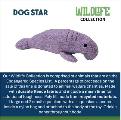 Show full view: DogStar Wildlife Wally the Manatee Squeaky Dog Plush Toy slide 5 of 6