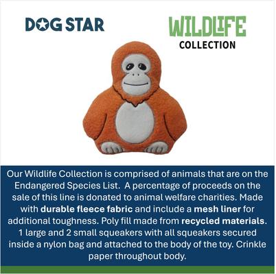 Show full view: DogStar Wildlife Ozzie the Orangutan Squeaky Dog Plush Toy slide 5 of 5