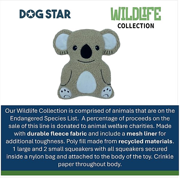 Show full view: DogStar Wildlife Kiki the Koala Squeaky Dog Plush Toy slide 5 of 5