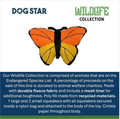 Show full view: DogStar Wildlife Bella the Monarch Butterfly Squeaky Dog Plush Toy slide 5 of 5