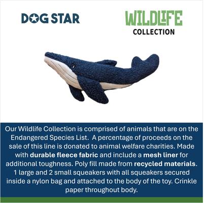 Show full view: DogStar Wildlife Winston the Blue Whale Squeaky Dog Plush Toy slide 5 of 6