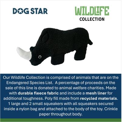 Show full view: DogStar Wildlife Gertie the Black Rhino Squeaky Dog Plush Toy slide 5 of 5