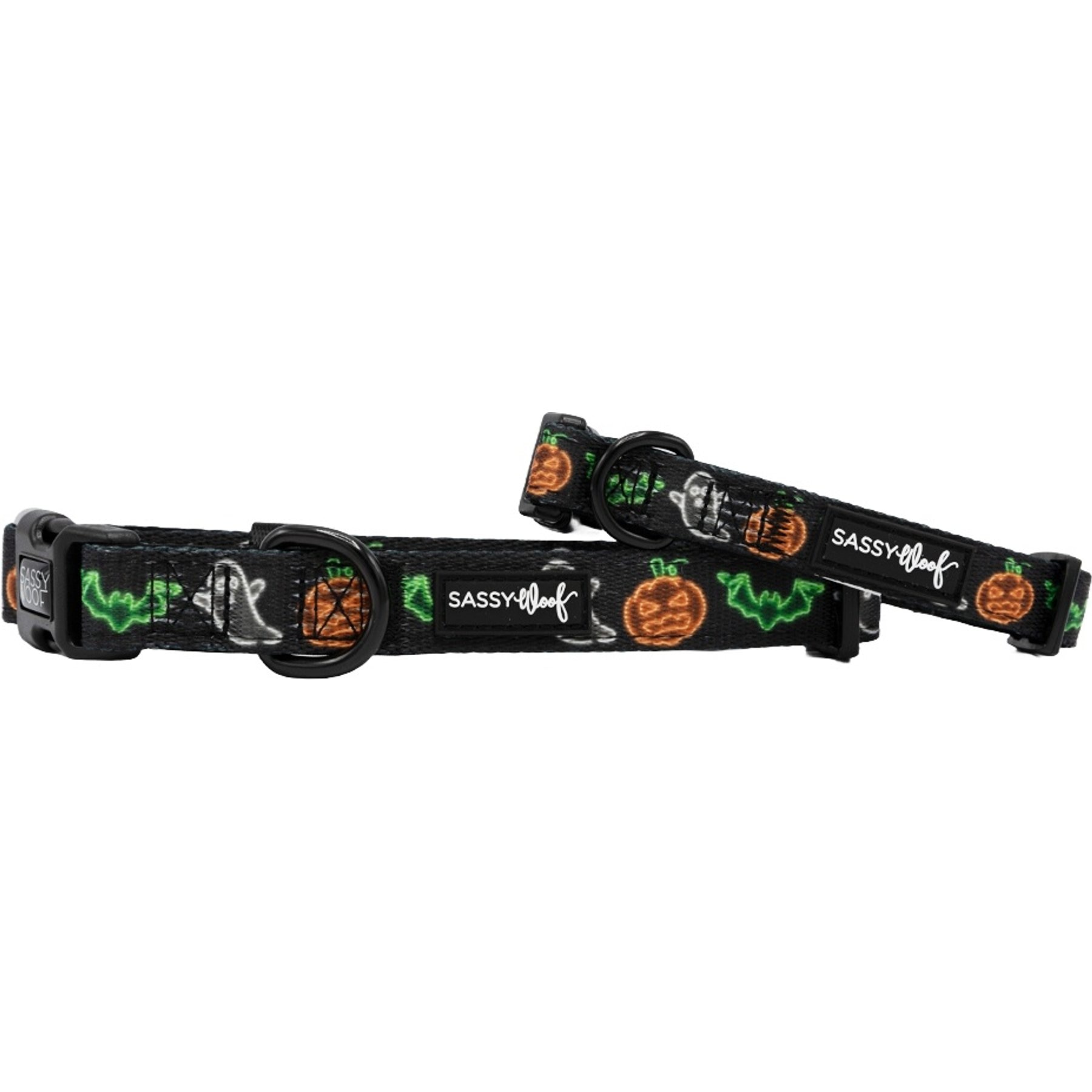 Sassy Woof Neon Frights Neoprene Standard Dog Collar, Black, X-Small: 9.5-in neck, 1/3-in wide