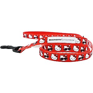 Sassy Woof Hello Kitty Polyester Cat Leash, Red, 6-ft long, 0.6-in wide