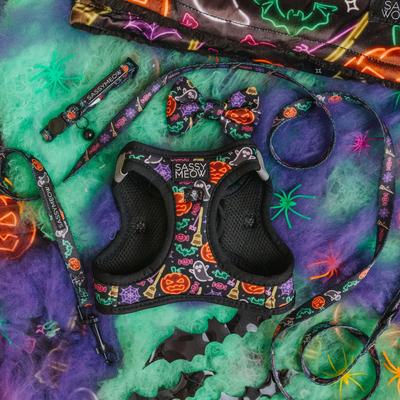 Show full view: Sassy Woof Neon Frights Step-In Cat Harness, Black, X-Small: 12 to 14.5-in chest slide 5 of 7