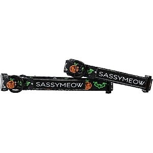 Sassy Woof Neon Frights Neoprene Standard Cat Collar, Black, Medium: 8 to 12-in neck, 2/5-in wide