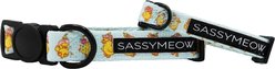 Sassy Woof Good Duck, Babe! Neoprene Standard Cat Collar, Blue, Medium: 8 to 12-in neck, 2/5-in wide