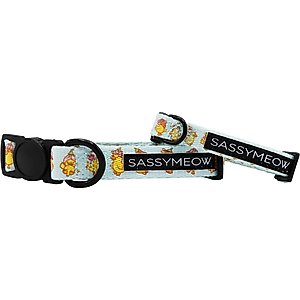 Sassy Woof Good Duck, Babe! Neoprene Standard Cat Collar, Blue, Medium: 8 to 12-in neck, 2/5-in wide