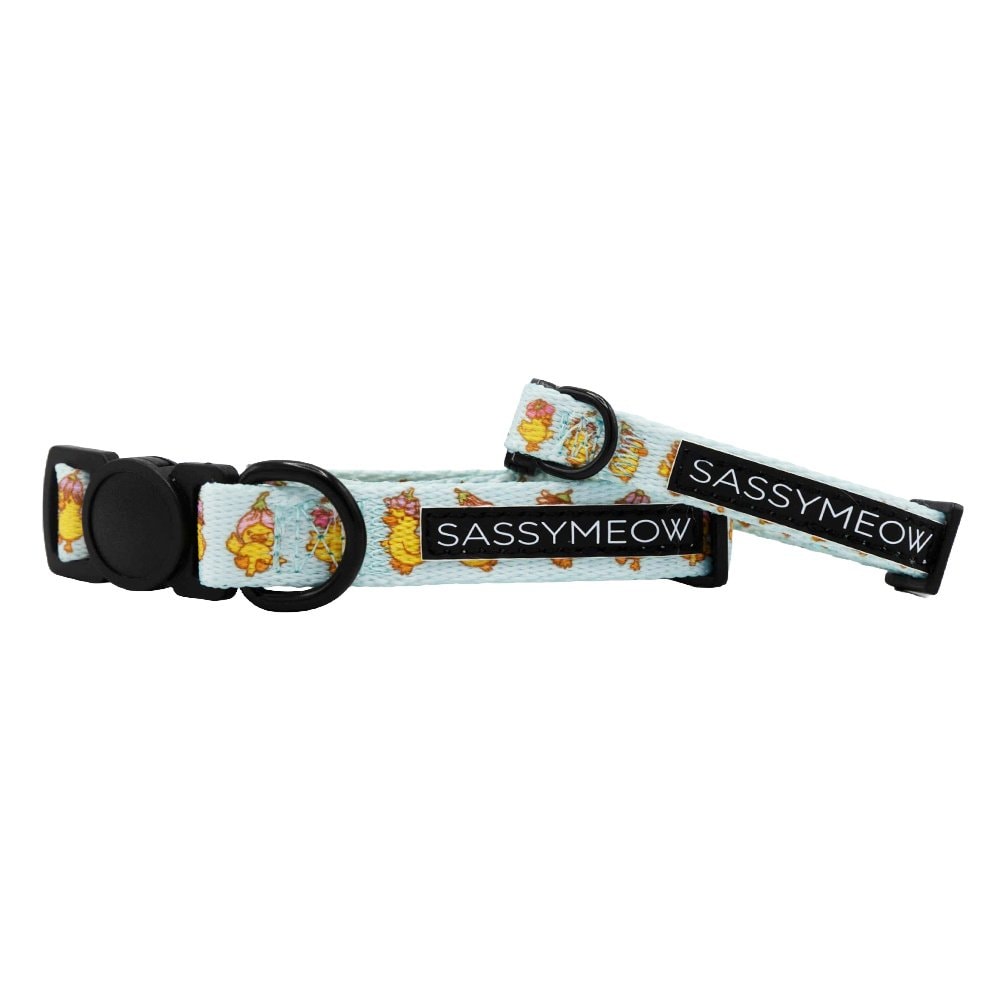 Sassy Woof Good Duck, Babe! Neoprene Standard Cat Collar, Blue, Medium: 8 To 12-in Neck, 2/5-in Wide