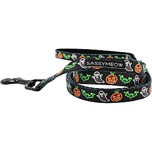 Sassy Woof Neon Frights Polyester Cat Leash, Black, 6-ft long, 0.6-in wide