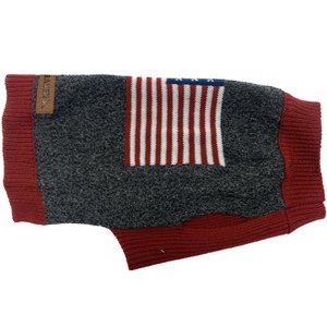 Eddie Bauer American Flag Crewneck Dog Sweater, Charcoal Grey, Large