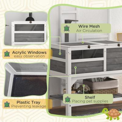 Show full view: PawHut Tortoise Habitat with Shelf Storage, Light Gray slide 7 of 10