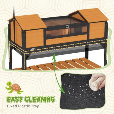 Show full view: PawHut Wooden Tortoise Habitat with with Storage Shelf, Yellow slide 6 of 10