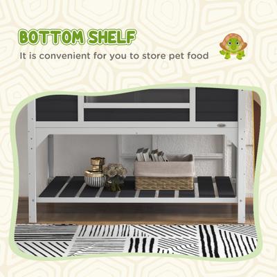 Show full view: PawHut Wooden Tortoise Habitat with with Storage Shelf, Gray slide 7 of 10