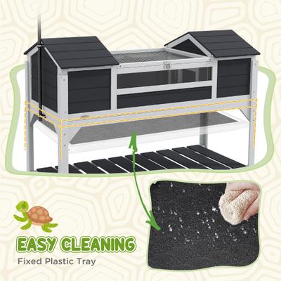 Show full view: PawHut Wooden Tortoise Habitat with with Storage Shelf, Gray slide 6 of 10