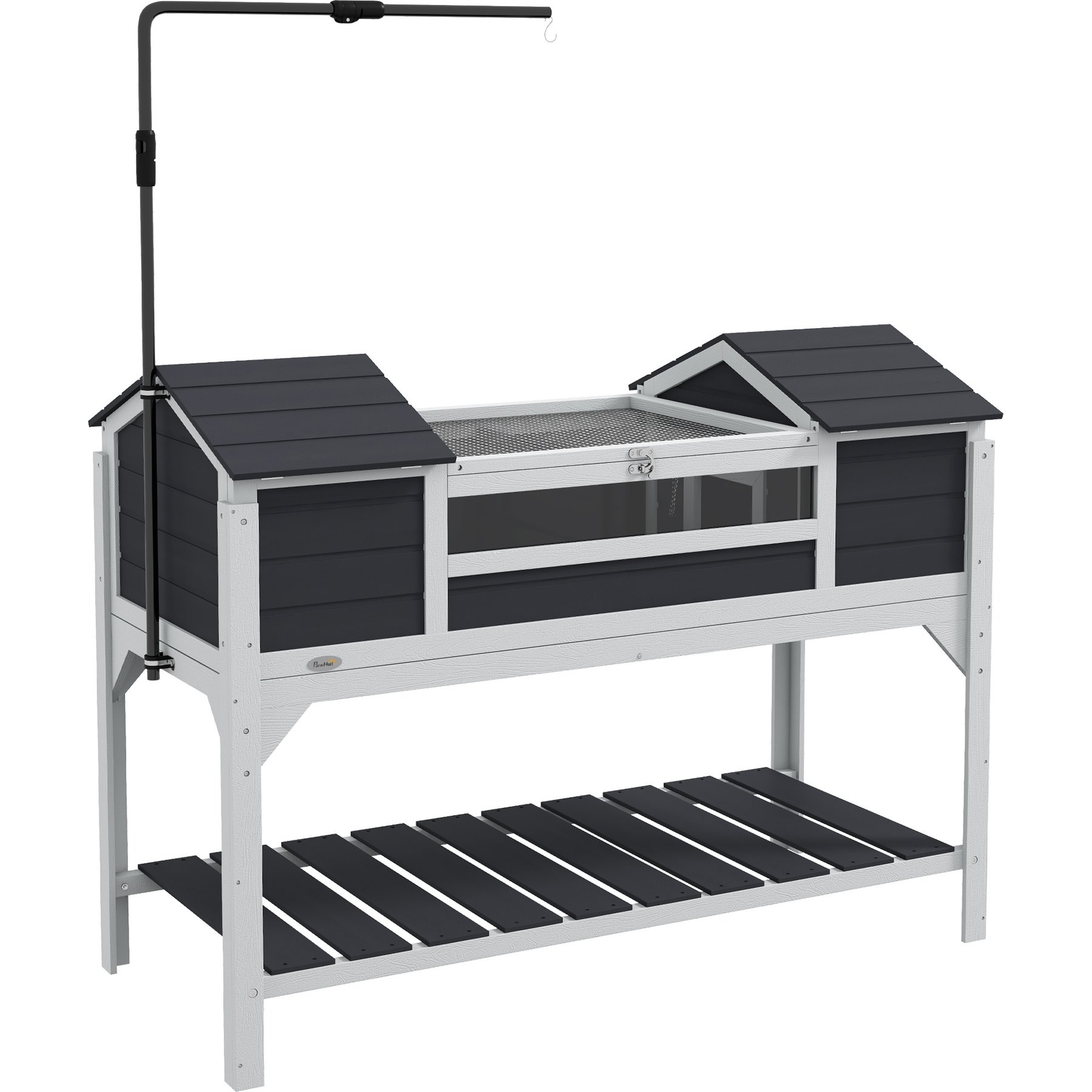 PawHut Wooden Tortoise Habitat with with Storage Shelf, Gray