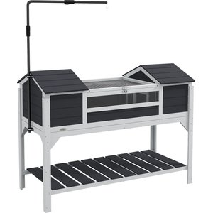 PawHut Wooden Tortoise Habitat with with Storage Shelf, Gray