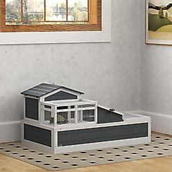 PawHut Wooden Indoor/Outdoor 3- Room Tortoise Habitat with Balcony, Gray slide 2 of 9