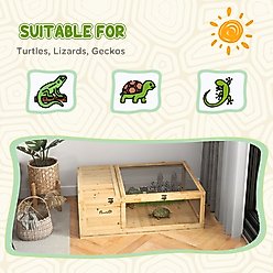 PawHut Wooden Indoor/Outdoor Tortoise Habitat, Yellow slide 2 of 9
