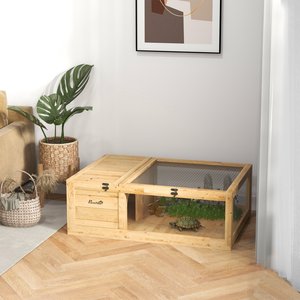 PawHut Wooden Indoor/Outdoor Tortoise Habitat, Yellow
