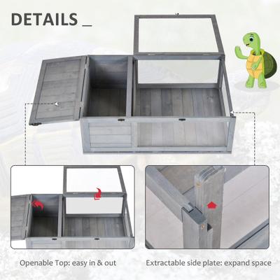 Show full view: PawHut Wooden Indoor/Outdoor Tortoise Habitat, Gray slide 5 of 10