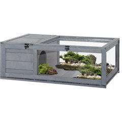 PawHut Wooden Indoor/Outdoor Tortoise Habitat, Gray