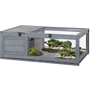 PawHut Wooden Indoor/Outdoor Tortoise Habitat, Gray