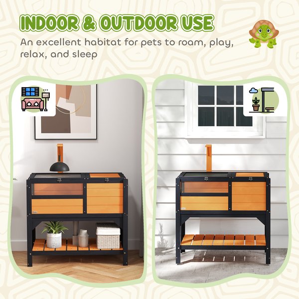 PawHut Wooden Tortoise Habitat with with Storage Shelf