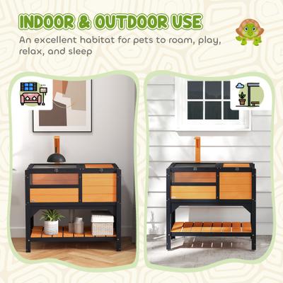 Show full view: PawHut Tortoise Habitat with Shelf Storage, Yellow slide 8 of 10