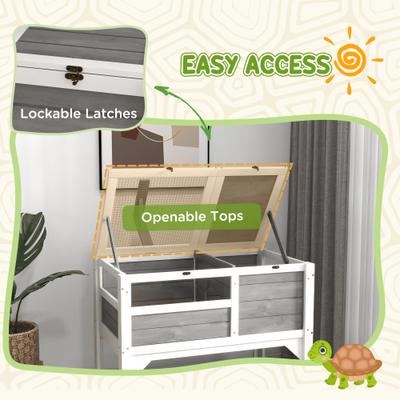 Show full view: PawHut Tortoise Habitat with Shelf Storage, Light Gray slide 6 of 10