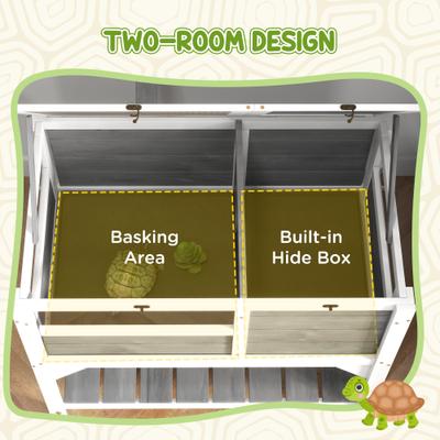 Show full view: PawHut Tortoise Habitat with Shelf Storage, Light Gray slide 4 of 10