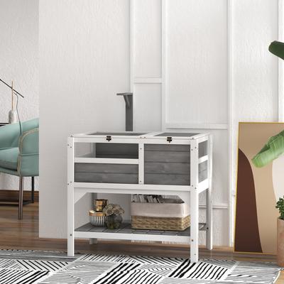 Show full view: PawHut Tortoise Habitat with Shelf Storage, Light Gray slide 2 of 10