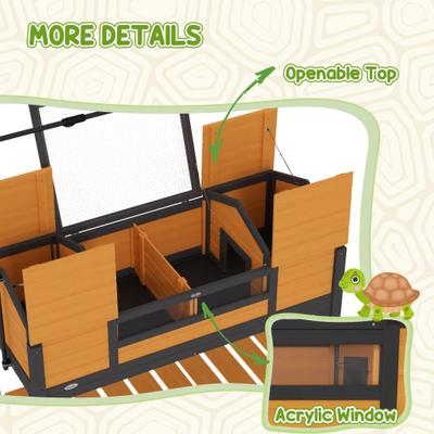 Show full view: PawHut Wooden Tortoise Habitat with with Storage Shelf, Yellow slide 8 of 10