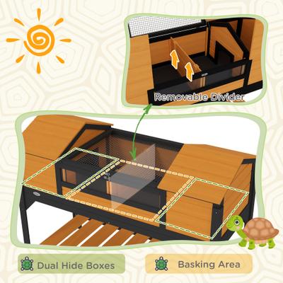 Show full view: PawHut Wooden Tortoise Habitat with with Storage Shelf, Yellow slide 4 of 10