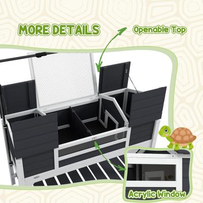 Show full view: PawHut Wooden Tortoise Habitat with with Storage Shelf, Gray slide 8 of 10