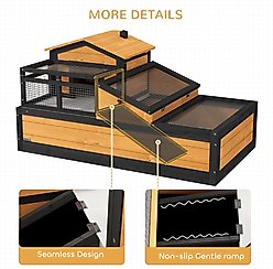 PawHut Wooden Indoor/Outdoor 3- Room Tortoise Habitat with Balcony, Yellow slide 2 of 9