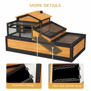 PawHut Wooden Indoor/Outdoor 3- Room Tortoise Habitat with Balcony, Yellow