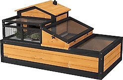 PawHut Wooden Indoor/Outdoor 3- Room Tortoise Habitat with Balcony, Yellow